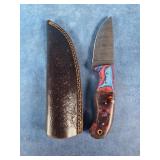 8" HAND FORGED DAMASCUS STEEL FIXED BLADE KNIFE