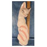 MCM WHITE & PINK GLAZED CERAMIC CAT FIGURINE 13.5"