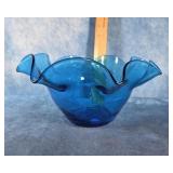VTG. HAND-BLOWN BLUE ART GLASS BLENKO BOWL