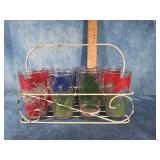 MCM DRINKING GLASSES & WIRE CADDY SET