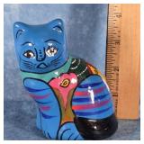 MEXICAN FOLK ART HAND-PAINTED TERRA COTTA CAT 4"