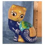 HAND-PAINTED MEXICAN FOLK ART CAT FIGURINE 4"