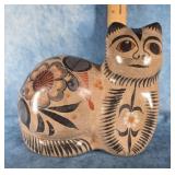 HAND-PAINTED TONALA MEXICAN FOLK ART CAT FIGURINE