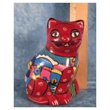 HAND-PAINTED MEXICAN TALAVERA  RED POTTERY CAT