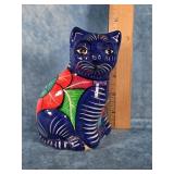 HAND-PAINTED MEXICAN TALAVERA  BLUE POTTERY CAT