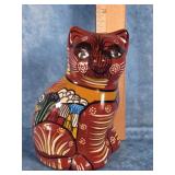 HAND-PAINTED MEXICAN TALAVERA  BROWN POTTERY CAT