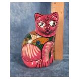 HAND-PAINTED MEXICAN TALAVERA  PINK POTTERY CAT