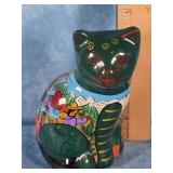 HAND-PAINTED MEXICAN TALAVERA GREEN POTTERY CAT