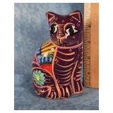 HAND-PAINTED MEXICAN TALAVERA  PURPLE POTTERY CAT
