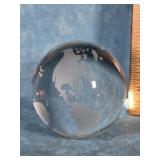 CLEAR GLASS WORLD GLOBE PAPERWEIGHT IN BOX