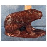 1991 C. DUBE CANADIAN FOLK ART BEAVER SCULPTURE