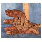 HAND-CARVED FOLK ART IGUANA & LIZARD FIGURINE