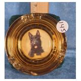 AMBER GLASS SCOTTIE DOG BEAN BAG ASHTRAY