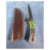 9" HAND FORGED DAMASCUS STEEL FIXED BLADE KNIFE