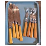 MID-CENTURY BUTTERSCOTCH BAKELITE FLATWARE BOX LOT