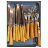 MID-CENTURY BUTTERSCOTCH BAKELITE FLATWARE BOX LOT