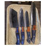 FOUR HAND FORGED DAMASCUS STEEL KITCHEN KNIVES