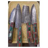 FOUR HAND FORGED DAMASCUS STEEL KITCHEN KNIVES