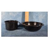 SPECKLED GRANITEWARE CUP AND BOWL