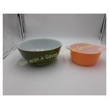 Vntg Orange Cinderella Pyrex & Avocado Pyrex Bowl
