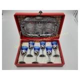 Vintage Asian Ornate Cobalt Blue Cordial Serve Set