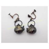 Ornate Asian Teapot Sterling Mark Screw Bk Earings