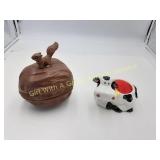 Vintage Ceramic Nut Bowl, & Cow Scrubby Dish