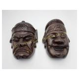 Hand Carved Wood Japanese Comedy Tragedy Masks