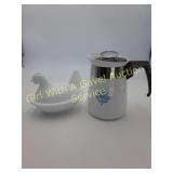 Milk Glass Chicken on Nest, Cornflower Corningware