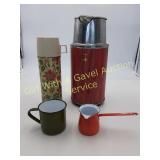 Vntge Ornge Enamel Butter Sever, Thermoses