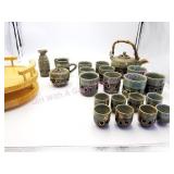Somayaki Ware Green Crackle Horse Coffee/Tea Set