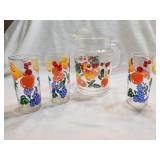 Federal Glass Vintage Fruit Pat Pitcher, Glasses