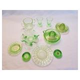 Variety of Green Depression Glassware