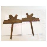 Antique Cast Iron Rooster/Hen Crossing Yard Stakes