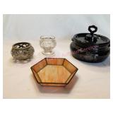 Black Amethyst Bean Pot, Stain Glass Dish