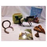 Horse Shoe book end, Triviet, Bell, Vase, Book