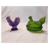 Fenton Art Glass Purple Rooster, Covered Chic Dish