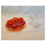 Fenton Art Glass Amber Swirl Dish, Cartoccio Vase