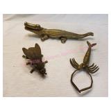 Antique Brass Fly Ashtray, Lobster Paperweight