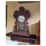 E. Ingraham Gingerbread Style Mantle clock & shelf