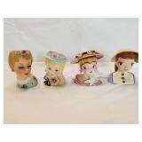 Vintage Ladies Head Vases Chip on pink hat one