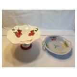 Vintage Majolica Basket Weave Peach Pear Bowl