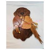 Intarsia Wood Art Signed by Artist Dog with Phst