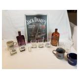 Jack Daniels Metal Sign, Cocktail Glasses, Bottles