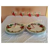 Cardinal Plates & Hand Painted Wine Glasses