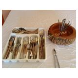 Tray of Flatware & Nut Bowl
