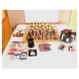Carved Chess Set, Wood Checkers, Poker Chips