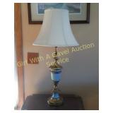 Antique Brass & Blue Porcelain Lamp