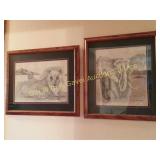 Framed Elephant & Lion W/Cub by Wagner