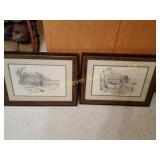 Framed Feed Mill & Covered Bridge Art by Don Wagne